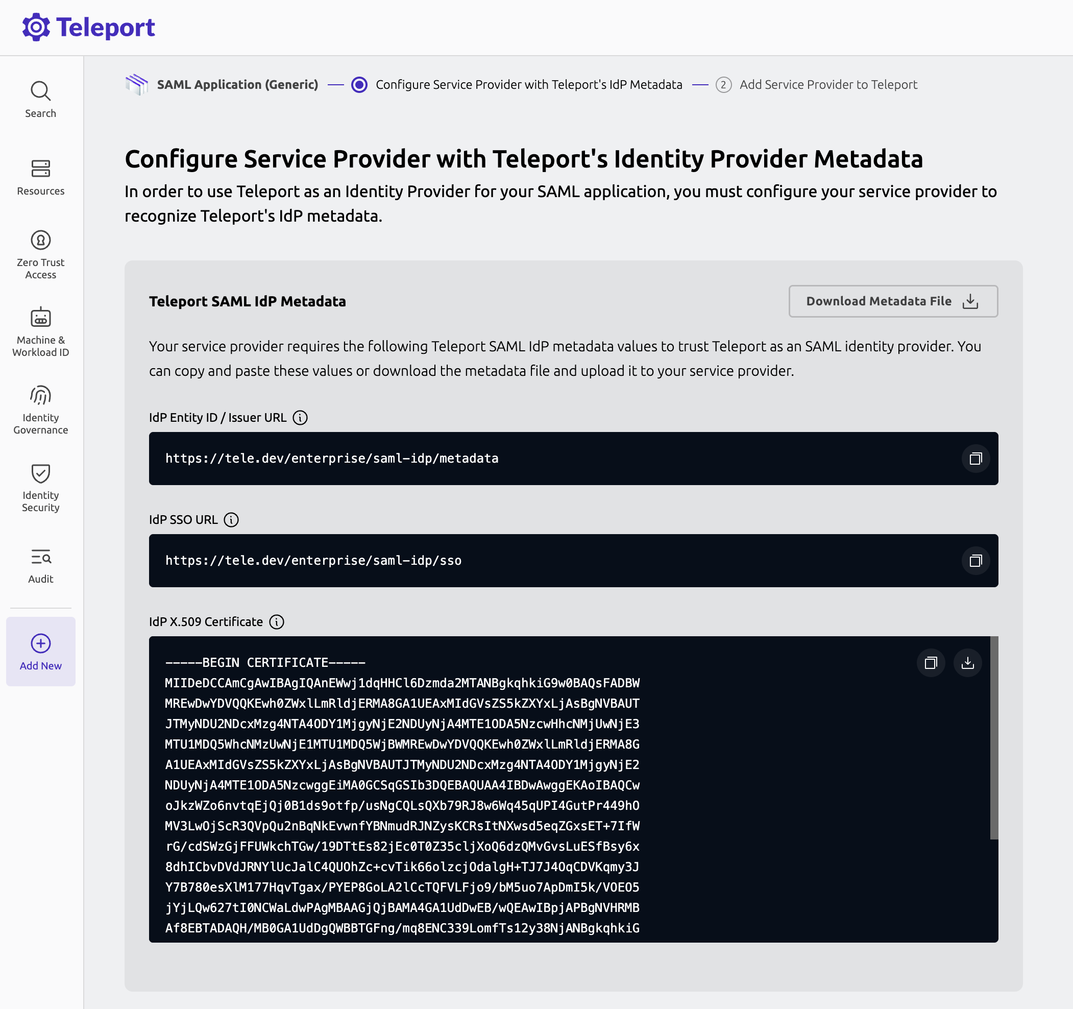 Teleport IdP metadata